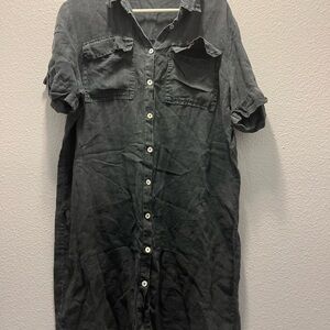 Martina‎ Innocenti Italy Black Linen Button Front Shirtdress Size Medium
